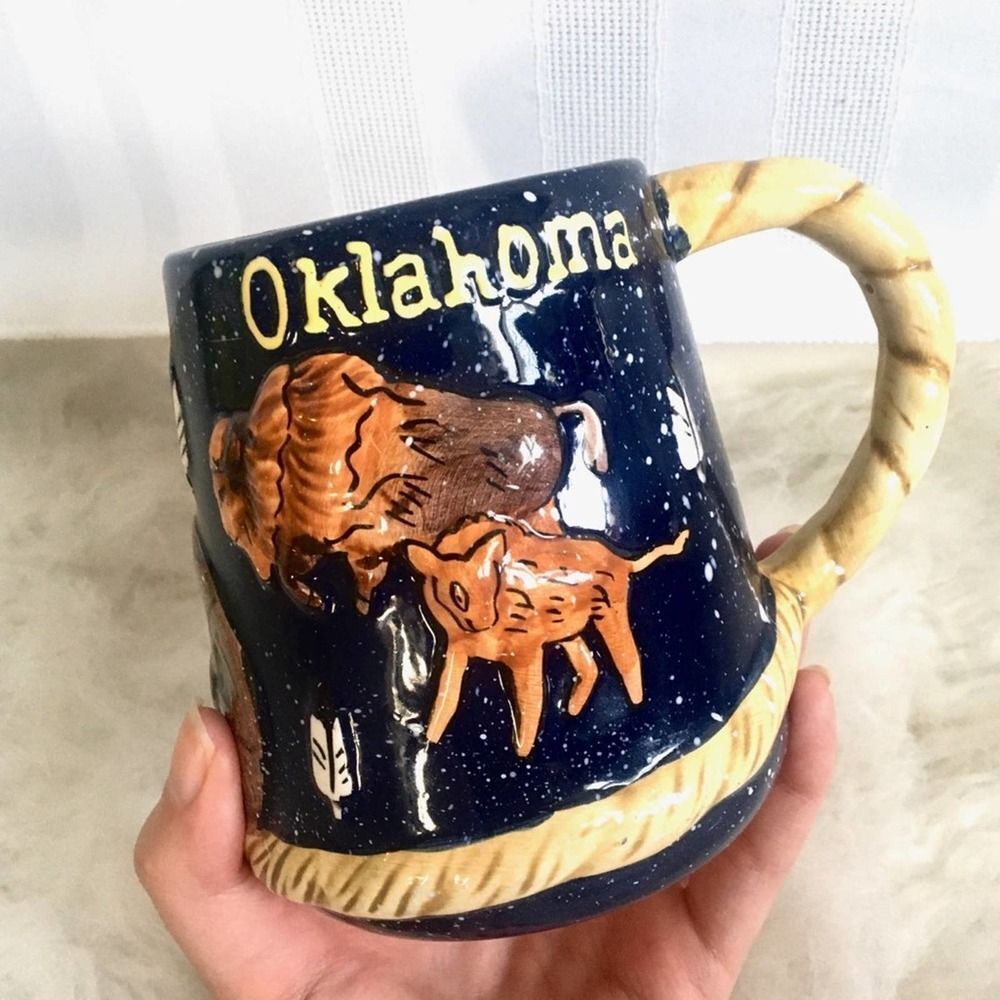 Oklahoma Blue Yak Western Outdoor Handmade Coffee Mug Cowboy Rancher Cup Brown